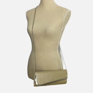 Jessica McClintock Mesh Clutch Purse Bag Gold Silver Drop In Chain Strap